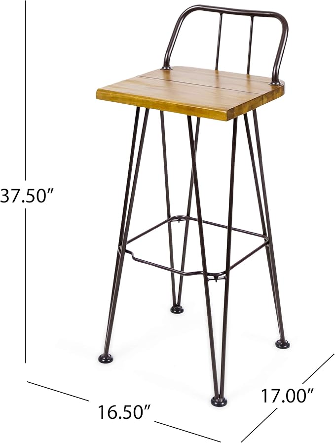 Christopher Knight Home Leonardo Outdoor Industrial Acacia Wood Barstools - Image 3