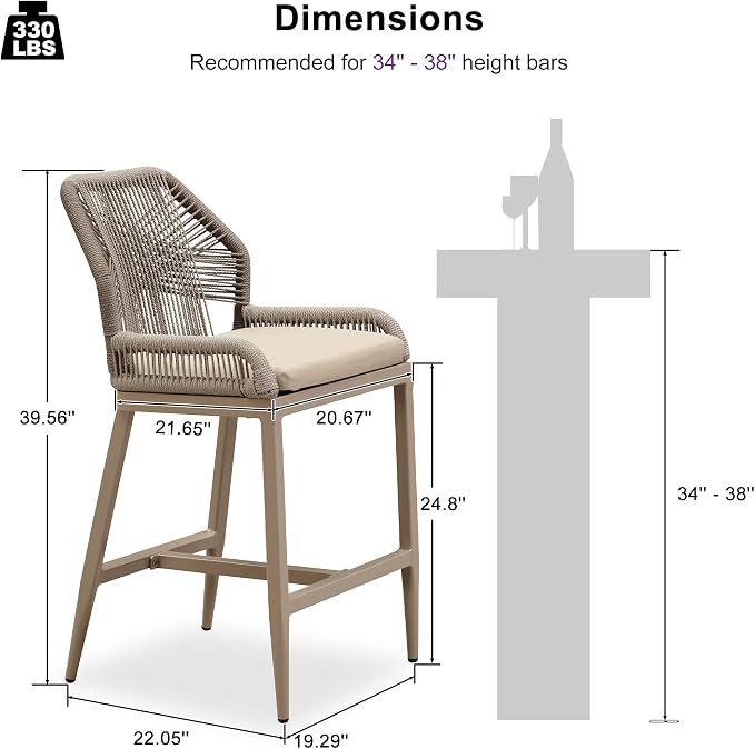 PURPLE LEAF Patio Counter Height Bar Stools 24" H Set of 4 Modern Rattan Bar - Image 2