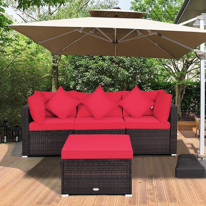 Tangkula 4 Pieces Patio Furniture Set, All Weather Outdoor Sectional Rattan - Image 3