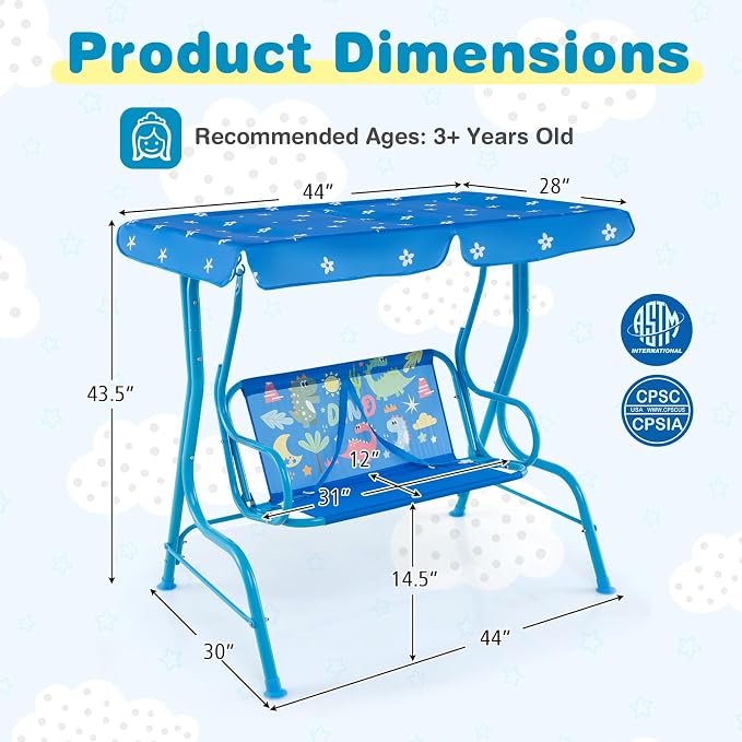 Costzon Kids Porch Swing, All-Weather Patio Swing Bench Hammock w/Adjustable - Image 6