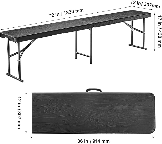 VEVOR Plastic Folding Bench, 6ft Portable Folding Bench, Smooth High Density - Image 10