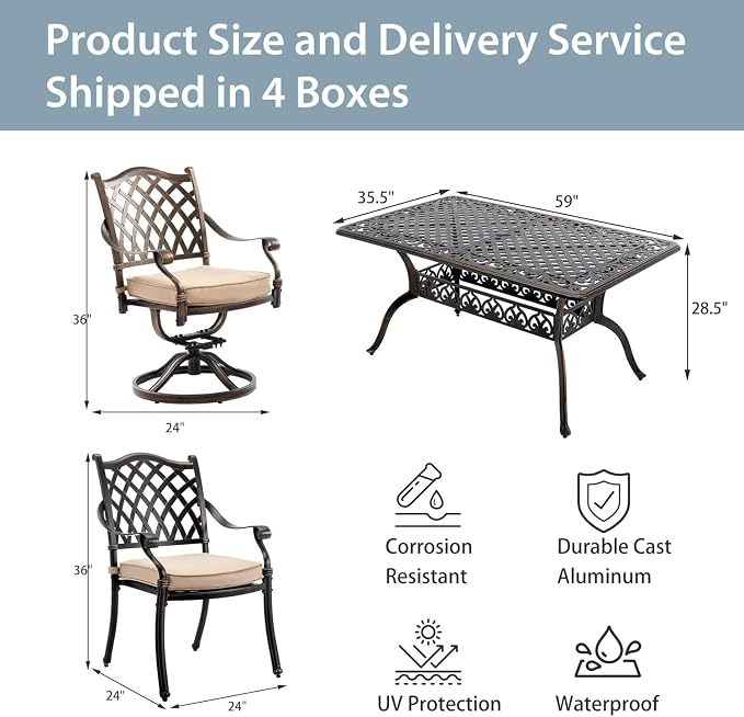 7-Piece Cast Aluminum Patio Furniture, Patio Dining Set - Image 7