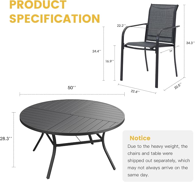 VICLLAX Patio Table and Chair Set of 6, All Weather Metal Round Outdoor Dining - Image 7
