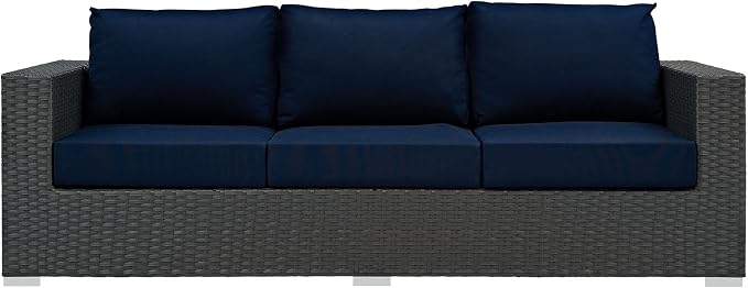 Modway Sojourn Wicker Rattan Outdoor Patio Sunbrella Fabric Sofa in Canvas Navy - Image 6