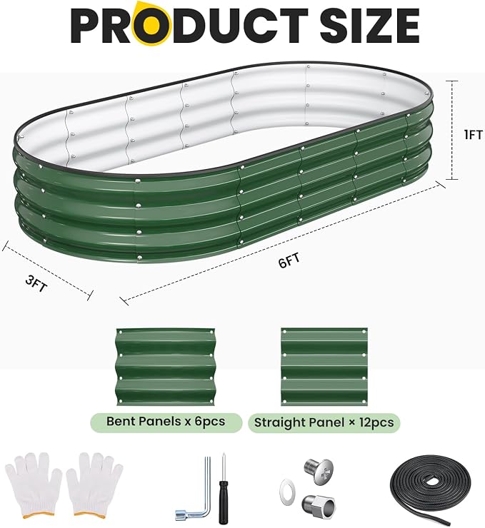 Galvanized Raised Garden Bed 6x3x1 FT, Oval Metal Raised Garden Bed Outdoor - Image 3