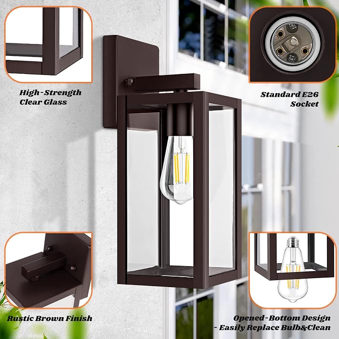 Brightever 2-Pack Outdoor Wall Light Fixtures, Modern Outside Front Porch Lights - Image 3