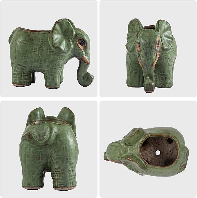 Small Succulent Pots with Drainage, Indoor/Outdoor Ceramic Animal Planter - Image 4
