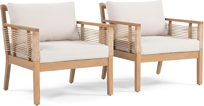 Acacia Wood Club Chairs Set of 2, Outdoor Patio Club Chairs - Image 4