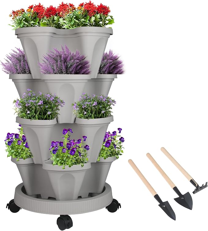GameXcel Vertical Planter 4 Tier Stackable Planters Garden Planters Strawberry by GameXcel