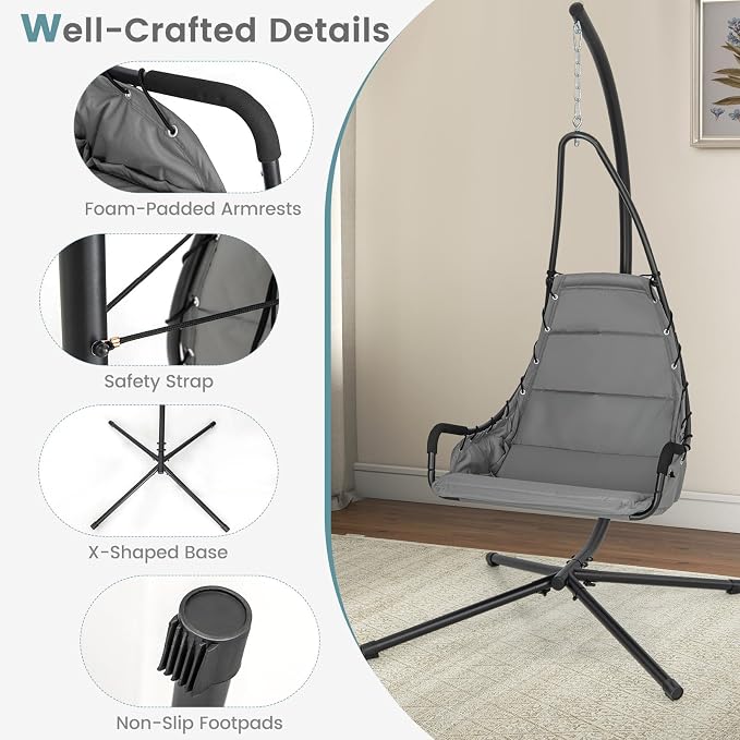 Giantex Hanging Chair with Stand, Hammock Swing Chair with Extra Large Padded - Image 6