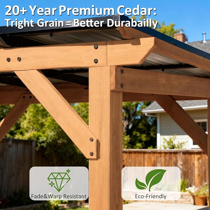 CHARMELEON Grill Gazebo 6 x 8 FT, Cedar Wood BBQ Gazebo - Image 3