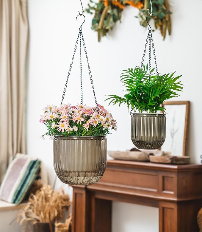 Josteve 5.2/8.2 Inch 2 Pcs Self Watering Hanging Planter Indoor Plant Pots - Image 2