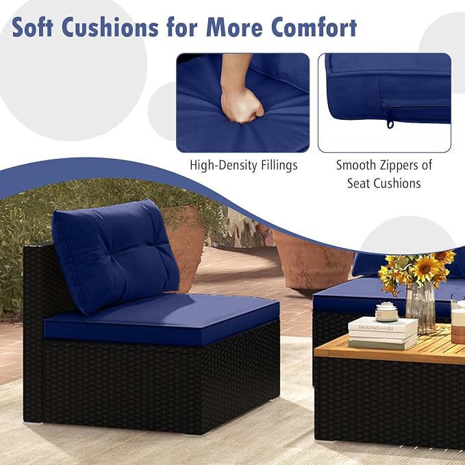 Tangkula 5 Piece Rattan Sofa Set, Outdoor Wicker Furniture Set w/Seat & Back - Image 9