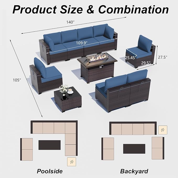 ALAULM 10 Pieces Patio Furniture Set - Image 7