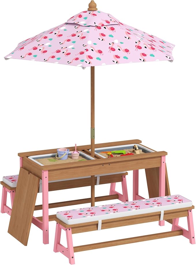 Qaba Kids Picnic Table, Wooden Table and Bench Set by Qaba