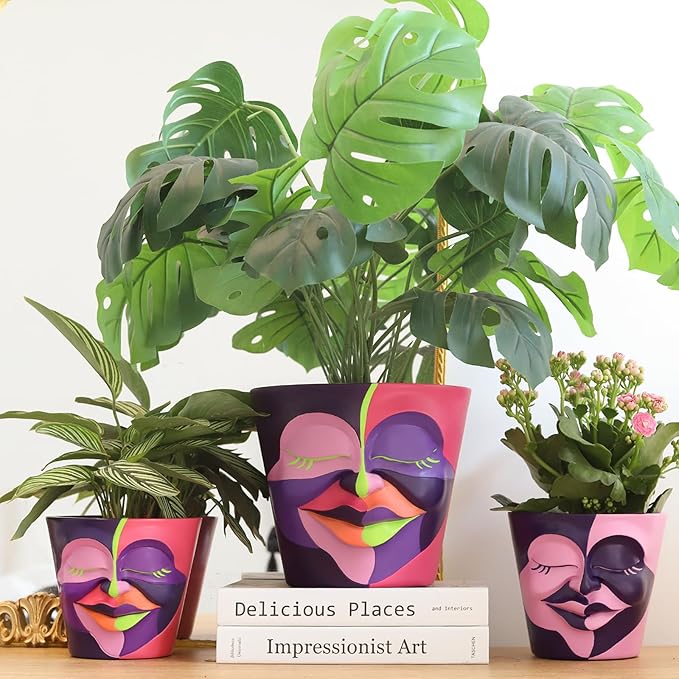 GUGUGO 8 Inch Abstract Rainbow Head Planter, Unique Face Plant Pot - Image 5