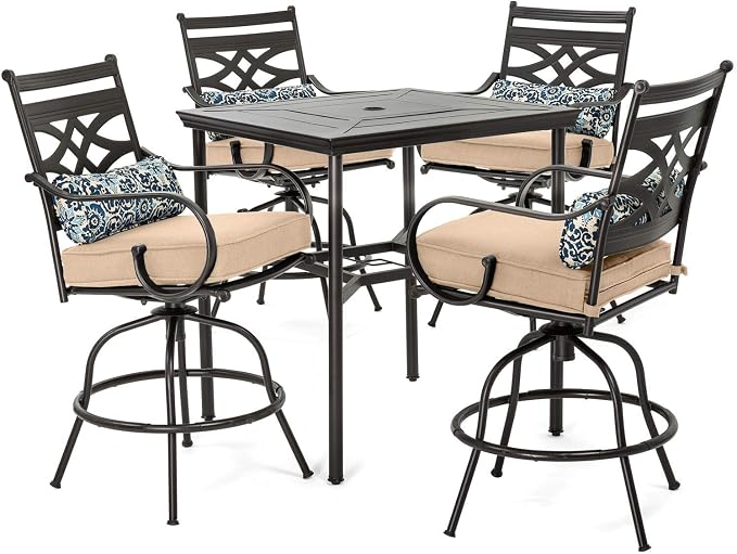 Hanover Montclair All-Weather 5-Piece Outdoor Dining Set, 4 Cushioned Swivel by Hanover