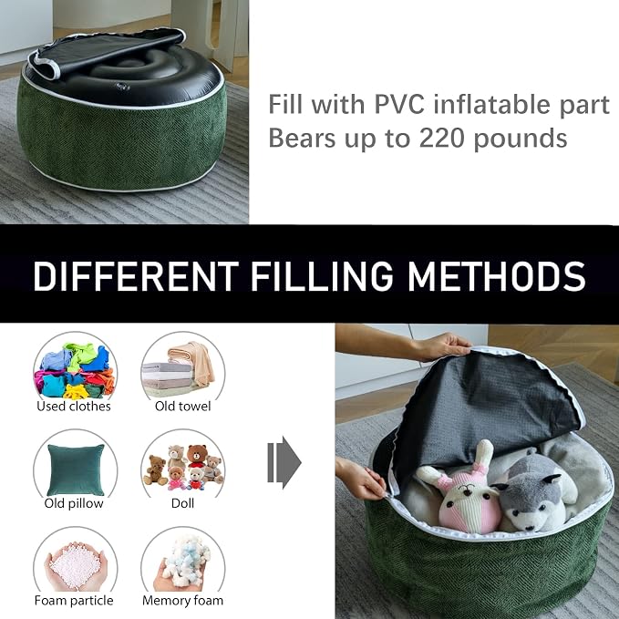 Inflatable Pouf Ottoman, 21x10 Inches Stuffed Chenille Ottoman - Image 4