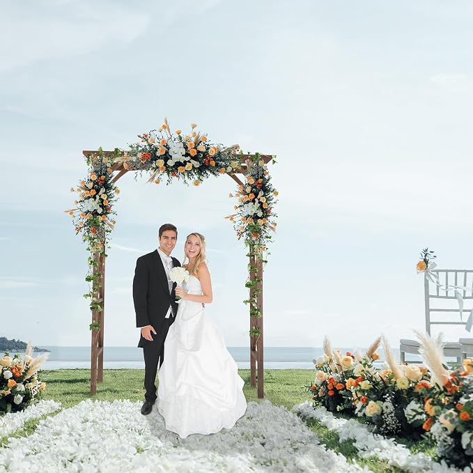 VINGLI Wooden Garden Arbor, Wedding Arch, 6.6ft Arch Backdrop Stand - Image 3