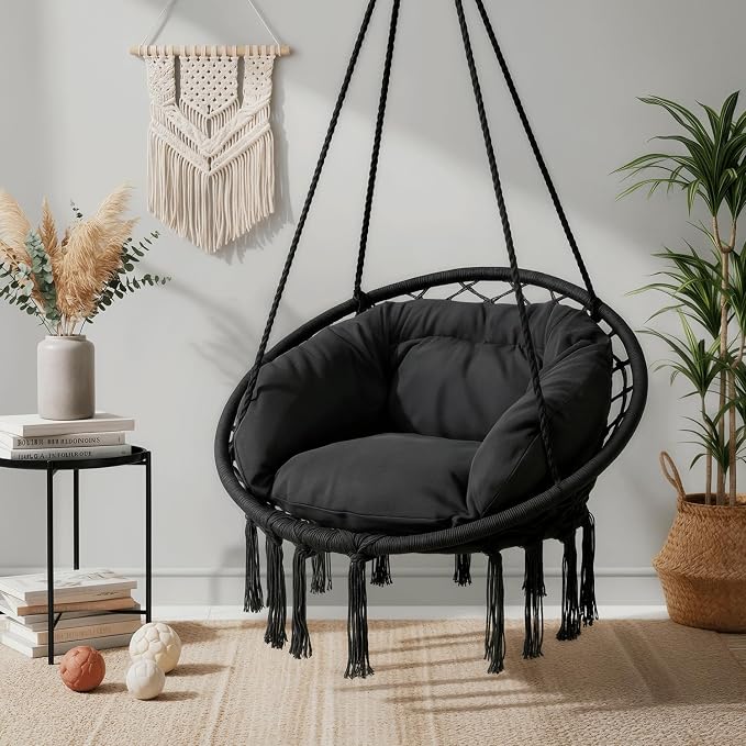 Monibloom Hanging Hammock Chair W/Large Padded Cushion, Macrame Swing Chair - Image 3