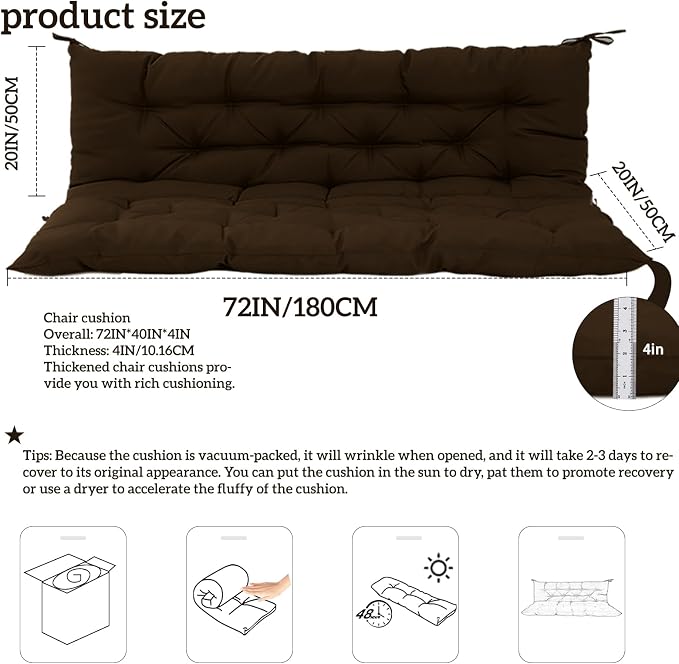 Outside Benches Cushion with Backrest, Thicken Waterproof Swing Cushions 2/3 - Image 5