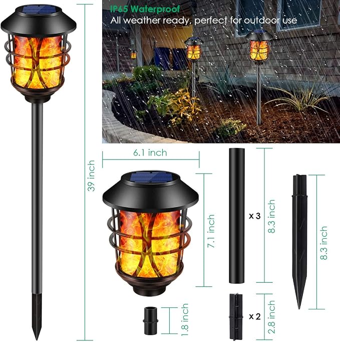 TomCare Solar Outdoor Lights Metal Flickering Flame Torches Waterproof Heavy - Image 3