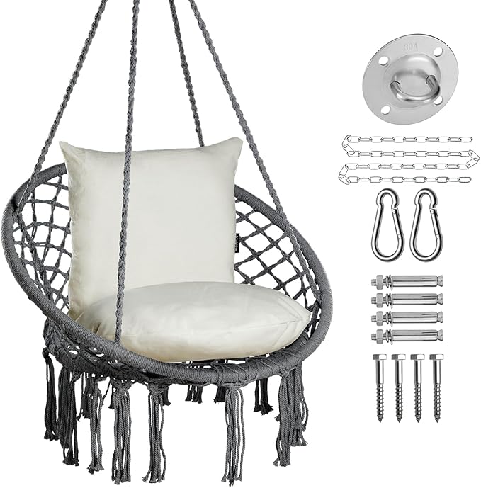 JoyView Macrame Hammock Chair Hanging Swing Chair Max 330 Lbs by JoyView