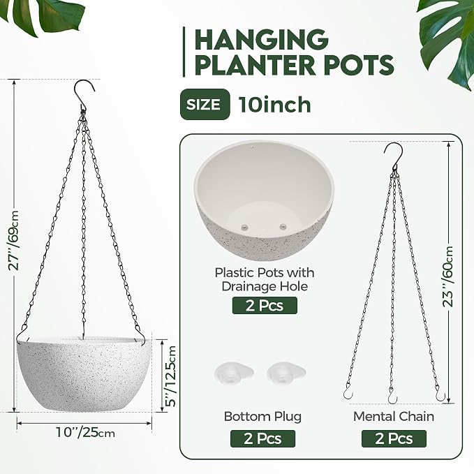 T4U 10 Inch Hanging Planters for Indoor Outdoor Plants - Image 2