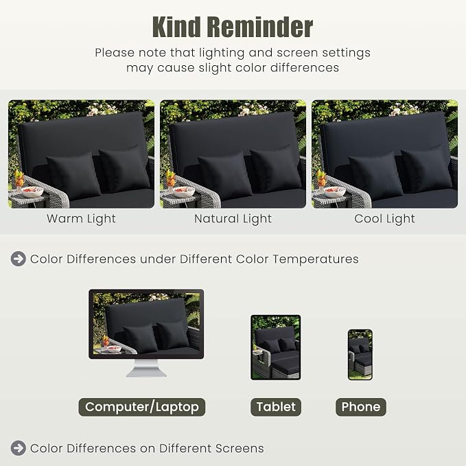 LDAILY Moccha Outdoor Daybed, Wicker Loveseat Sofa Set - Image 7