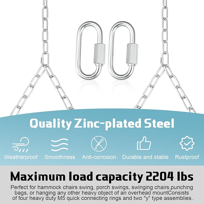 Heavy Duty Porch Swing Hanging Chain Kit 1500 Lbs Capacity, 4 Quick Links & 2 - Image 4