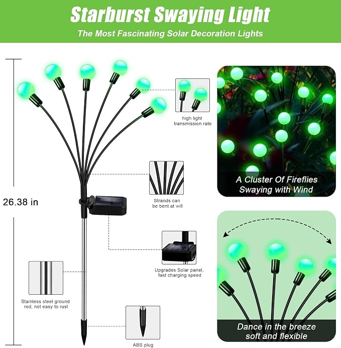 Solar Garden Lights Outdoor, 4 Pack 24LED Waterproof Solar Powered Lights - Image 2