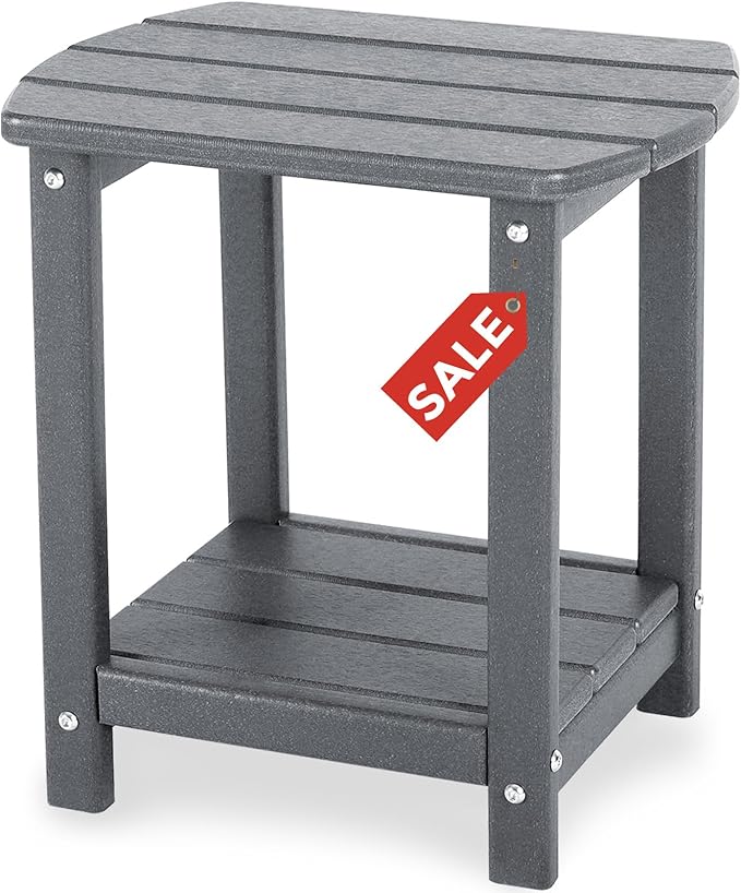 Adirondack Square Outdoor Side Table, 2-Tier Storage Patio Side Table, HDPE End by GARDENSTAR