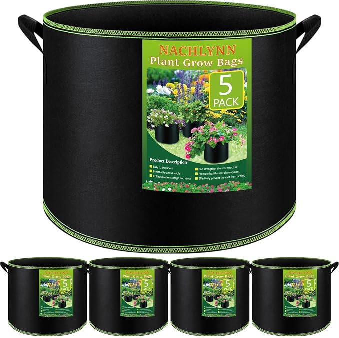 NACHLYNN 5-Pack 7 Gallon Grow Bags Thickened Nonwoven Fabric Pots by Createyourownlifestory