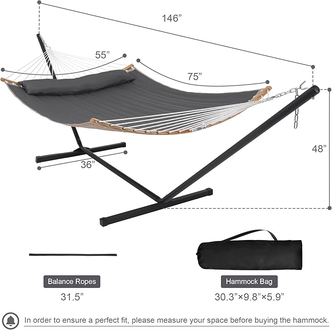 55in Hammock with Stand, Heavy Duty Hammock with Stand Included, Two Person - Image 6