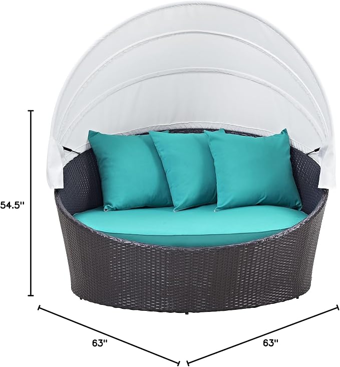Modway Convene Wicker Rattan Outdoor Patio Retractable Canopy Round Poolside - Image 3
