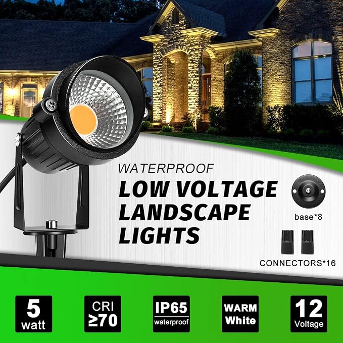 LightingWill 5W LED Landscape Lights, Warm White 3000K-3500K, Waterproof DC 12V - Image 4
