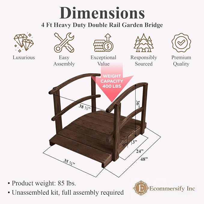 4 FT Oak Amish Made Garden Bridge - Image 2