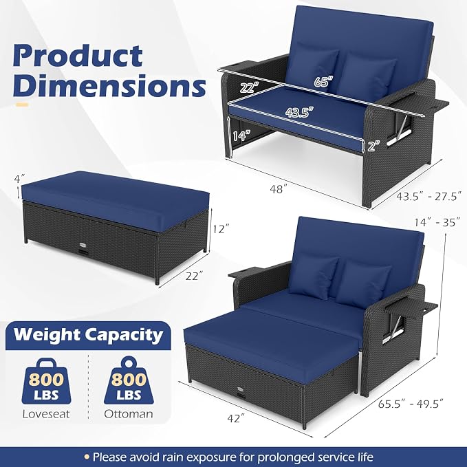 COSTWAY Patio Rattan Daybed - Image 3