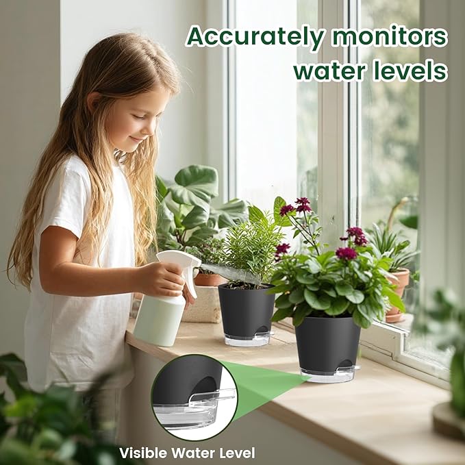 4 inch Self Watering Pots for Indoor Plants, 5 Pack Small Flower Plant Pots - Image 5