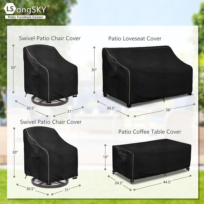 Patio Furniture Covers 4 Piece Set, 600D Heavy Duty Outdoor Furniture Covers - Image 4