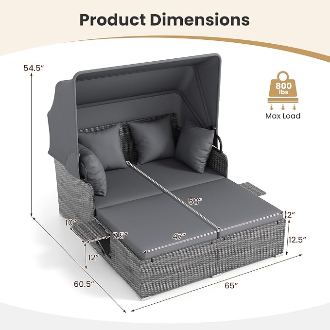ORALNER Outdoor Daybed, 2-Person Wicker Patio Sofa - Image 3
