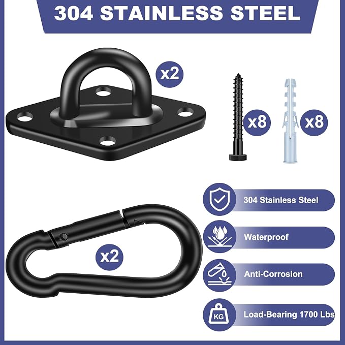 Hammock Hooks 4 Pack, Heavy Duty Hammock Hanging Kit, M10 304 Stainless Steel - Image 3