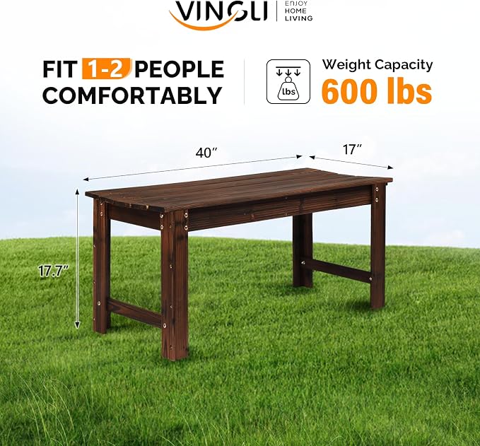 VINGLI Outdoor Wood Bench - Image 3