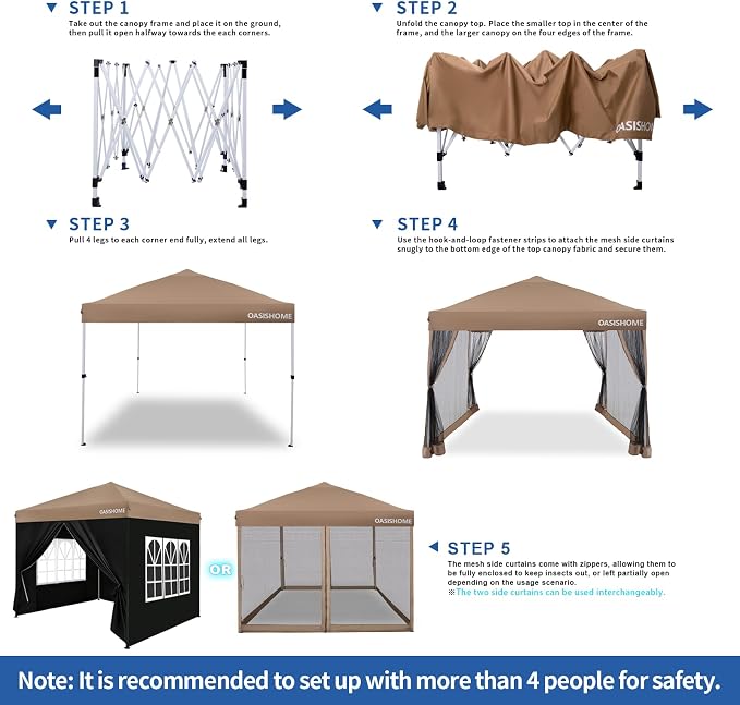 OASISHOME Pop-up Gazebo Instant Portable Canopy Tent 10'x10', - Image 5