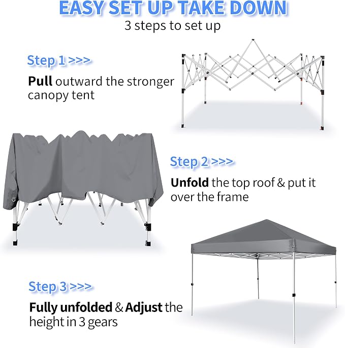 Pop Up Canopy 8X8 FT, Portable Sun Instant Shelter w/Backpack Bag, Waterproof - Image 6