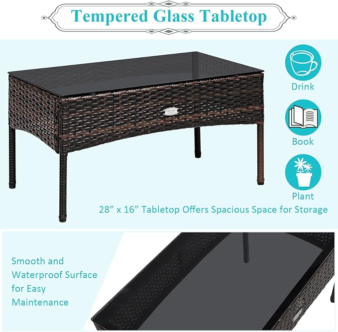 Tangkula 3 Pieces Patio Conversation Set, Outdoor PE Rattan Wicker Furniture - Image 7