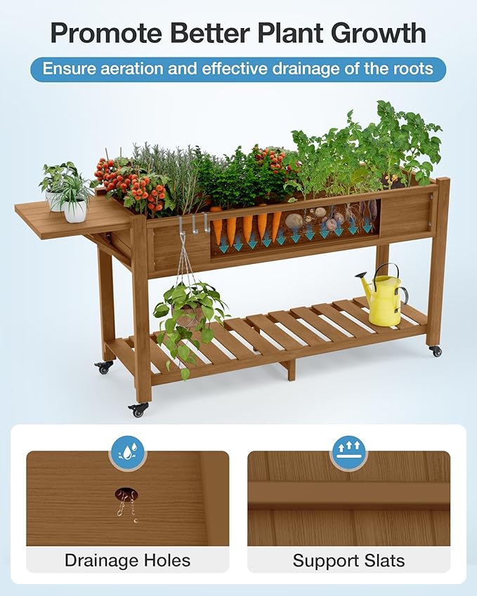 YEFU Raised Garden Bed with Legs: 57x18x30in Elevated Poly Planter with Wheels - Image 5