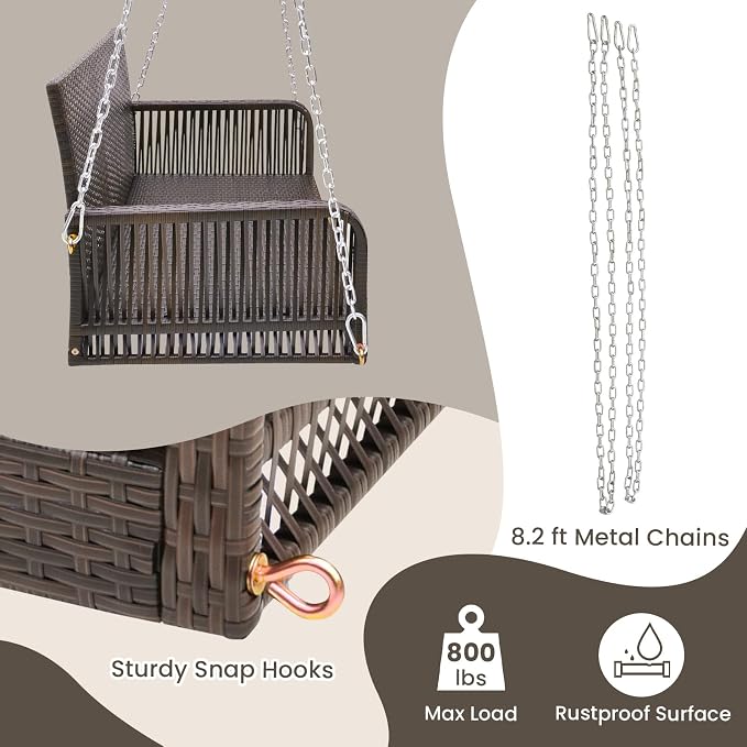 Tangkula Wicker Outdoor Porch Swing, 800 LBS Capacity Outdoor Swing Bench - Image 7