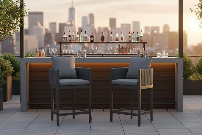 PURPLE LEAF Outdoor Counter Height Bar Stools Straight Leg Set of 4 Patio Bar - Image 2