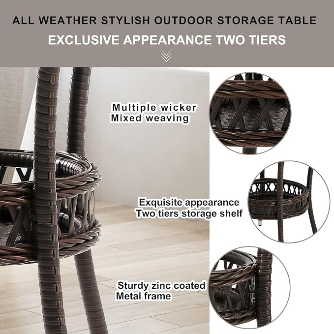 Outdoor Side Table Patio Wicker Coffee Table Outdoor End Table Rattan Bistro - Image 7